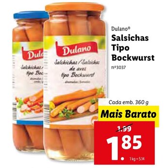 Lidl Salsichas Tipo Bockwurst 360g promoção