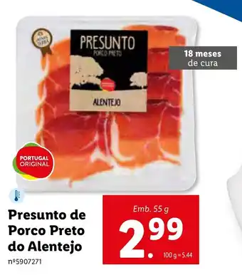 Lidl Presunto de Porco Preto do Alentejo 55g promoção