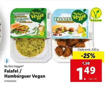 Lidl My Best Veggie Falafel/Humbúrguer Vegan 200g promoção