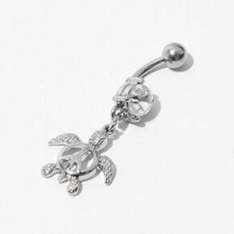 Claire's Silver 14g peace love & turtle dangle belly bar promoção