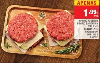 Continente Hamburgúer de Bovino Sandwich C/ Queijo Continente Fácil & Bom 250g promoção