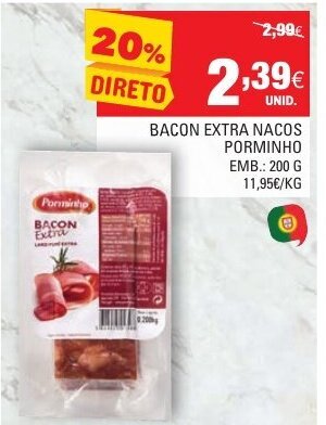 Continente Bacon Extra Nacos Porminho 200g promoção