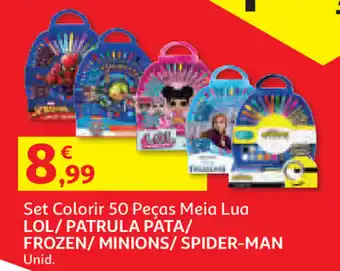 Auchan Set Colorir 50 Peças Meia Lua Lol/Partrula Pata/ Frozen/ Minions/ Spider-Man promoção