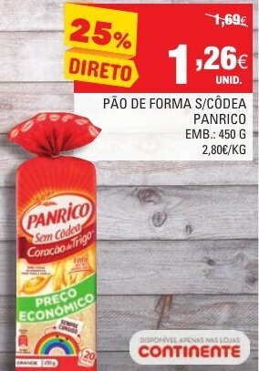 Pão de Forma S/ Côdea Panrico 450g