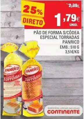 Pão de Forma S/ Côdea Especial Torradas Panrico 510g
