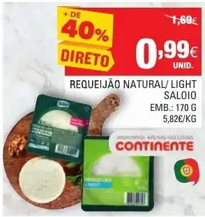 Continente Requeijão Natural/Light Soloio 170g promoção