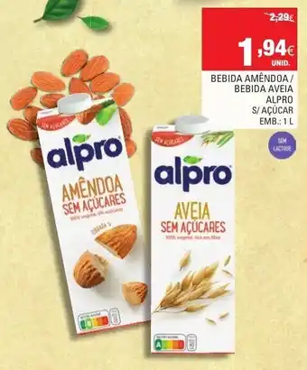 Bebida Amêndoa/Bebida Aveia Alpro S/Açúcar 1L