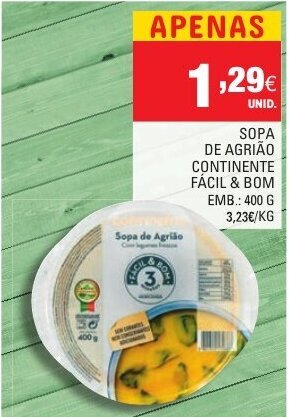 Continente Sopa de Agrião Continente Fácil & Bom 400g promoção