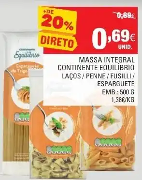 Massa Integral Continente Equilíbrio Laços/Penne?Fusilli/Esparguete 500g