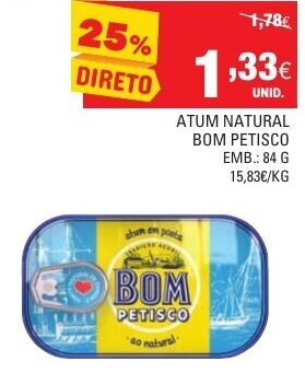 Continente Atum Natural Bom Petisco 84g promoção