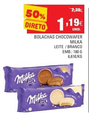 Continente Bolachas Chocowafer Milka 180g promoção