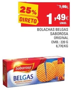 Continente Bolachas Belgas Saborosa Original 220g promoção