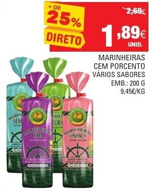 Continente Marinheiras Cem Porcento 200g promoção