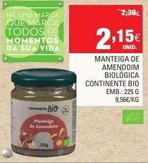 Continente Manteiga de Amendoim Biológica Continente Bio 225g promoção