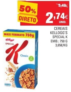 Continente Cereais Kellogg's Special K 750g promoção