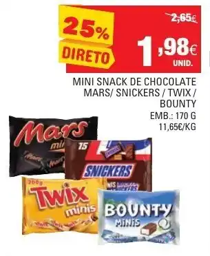 Continente Mini Snack de Chocolate Mars/ Snickers/ Twix/ Bounty 170g promoção
