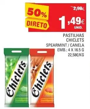Continente Pastilhas Chiclets Spearmint/ Canela 4x16.5g promoção