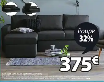 JYSK Maraiger Sofá-Cama com Chaise-Longue 148x198cm L226 x A83 x P88/163cm promoção