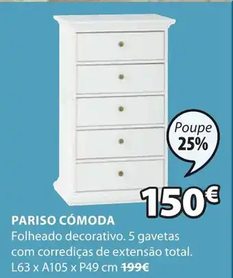 JYSK Pariso Cómoda 5 Gavetas L63xA105xP49cm promoção