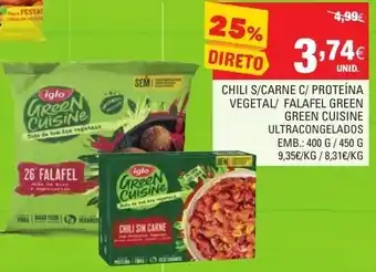 Continente Chili S/ Carne C/ Proteína Vegetal/ Falafel Green Green Cuisine 400g/450g promoção