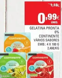 Continente Gelatina Pronta 0% Continente Vários Sabores 4x100g promoção