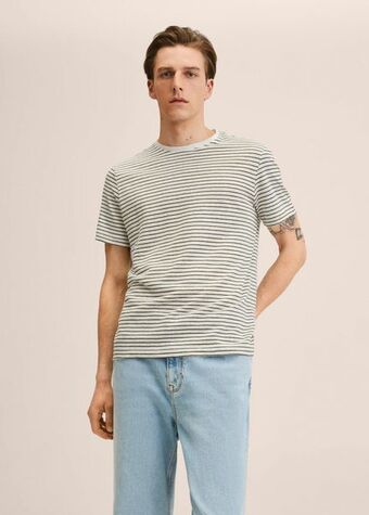 MANGO Tricou din in cu dungi Ofertă