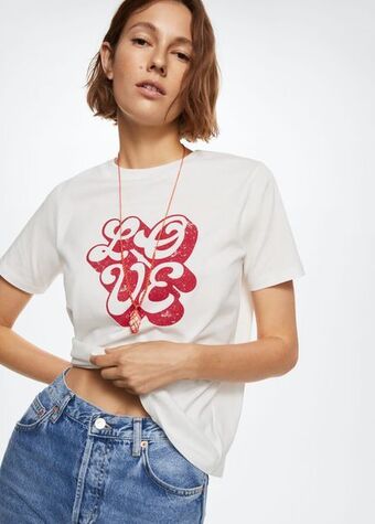 MANGO Tricou imprimat din bumbac Ofertă