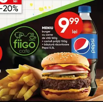 PROFI Meniu burger cu carne de vită 160 g + cartofi prăjiți 100 g + Pepsi 0,5 l Ofertă
