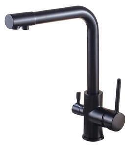 Favi Baterie chiuveta bucatarie cu 3 cai si conexiune filtru de apa, negru foglia agata negru carbon Ofertă