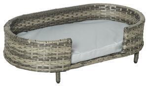 Favi Pawhut culcus pentru caini de talie mica si medie din ratan cu perna impermeabila si lavabila, 74x42x21 cm, maro si gri Ofertă