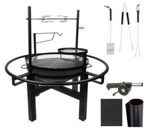 Favi Gratar gradina, 5 in 1, 2 grill-uri rotunde, rotisor, vatra, carlig, cu suflanta, 98x102 cm, kaminer Ofertă