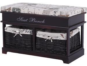 Favi Bancă cu pernă, 2 coşuri de răchită, maro închis/bej/imprimeu, seat b Ofertă