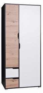 Favi Dulap dormitor dita sz2d, 90x200x60, grafit/alb/stejar artisan Ofertă