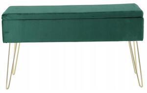 Banca pentru dormitor cu spatiu de depozitare, picoare metal, velur, verde, 75x30x40 cm
