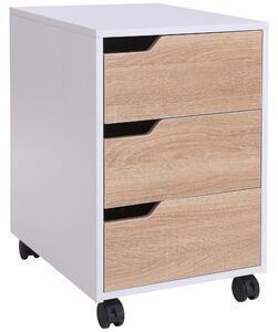 Favi Homcom comoda din mdf cu 3 sertare si roti pentru birou sau studio alba si lemn 31x37x7.2cm Ofertă