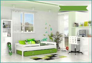 Favi Pat pentru copii harry cu sertar colorat+saltea, 80x160, alb/verde Ofertă