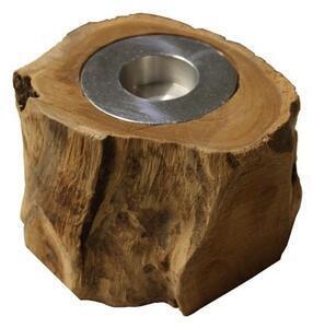 Suport lumânare din lemn de tec hsm collection antique, 10 cm