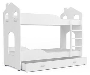 Favi Pat supraetajat copii patrik 2 domek + saltea + somieră gratis, 160x80, alb/alb Ofertă