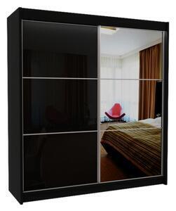 Dulap cu uși glisante și oglindă bibiana + amortizor, negru, 200x216x61