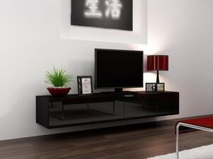 Comoda tv cu 2 usi suspendata vigo, negru/negru lucios, 180x40x30 cm