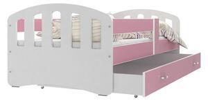 Favi Pat pentru copii happy color + saltea + somieră gratis, 180x90, alb/roz Ofertă