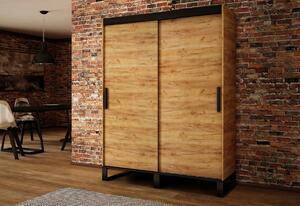 Dulap cu usi glisante lift 150, 150x212x62, stejar kraft auriu/negru