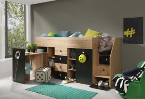 Favi Pat supraetajat smart 3, 248,5x123x93, stejar artisan/negru/alb Ofertă