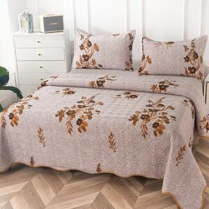 Favi Set cuvertura de pat si 2 fete de perne, catifea, 3 piese, pat dublu, bej inchis, ccp-24 Ofertă