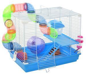 Favi Pawhut cusca pentru hamster cu 2 niveluri cu rezervor de apa, tava detasabila, tunel si roata pentru hamster, 46x30x37cm, alb Ofertă
