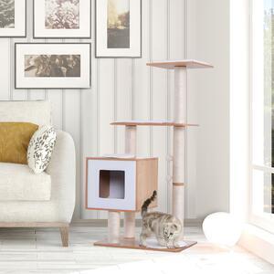 Pawhut copac pentru pisici in sisal cu cusca, platform si jocuri, 60x40x120cm