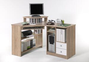 Favi Birou pe colt tanga cu raft pentru tastatura, sonoma/alb, 137x95x94 cm Ofertă