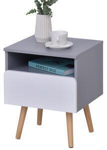 Favi Homcom noptiera cu 1 sertar detasabil, raft, blat amplu, picioare ridicate din pin, mdf, gri, alb, 40x34.3x50 cm Ofertă