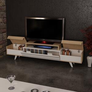 Comoda tv cu usi batante miranda homs, 180 x 43.8 x 31.6, alb/stejar