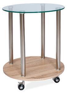Masuta cafea sticla cu rotile carla, mdf/sticla/metal, 50x55